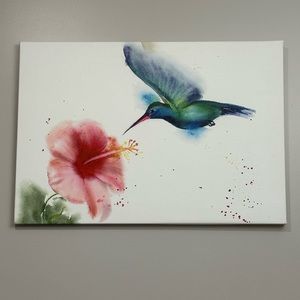 Hummingbird and Flower Canvas Wall Art